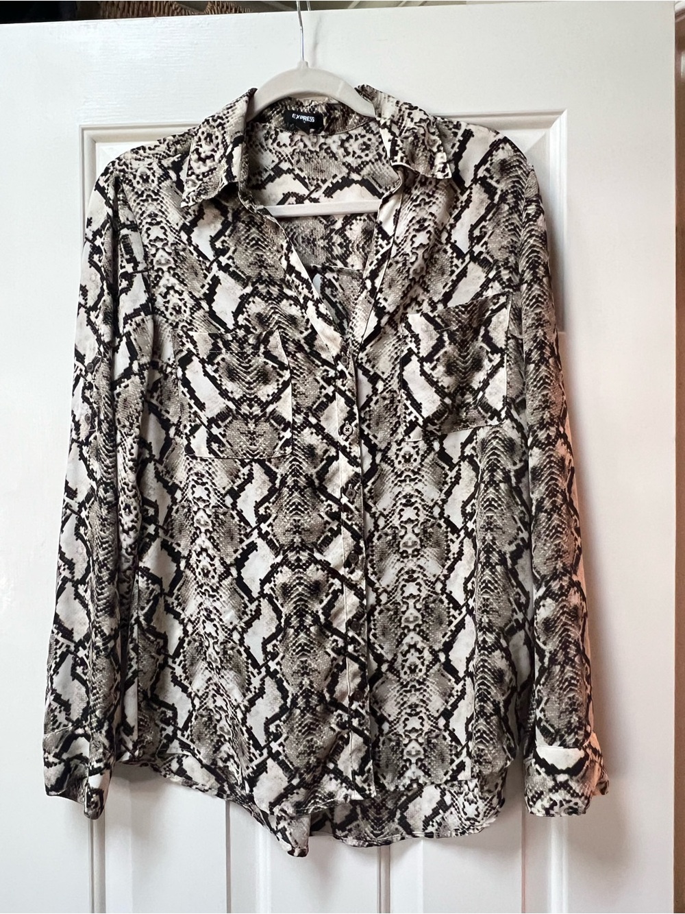 Express Snake-Print Button-Down Shirt - Black & Cream